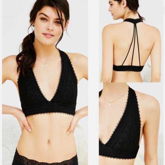 Urban Outfitters Out From Under Black Lace Strappy Back Halter Bra - Picture 2 of 4